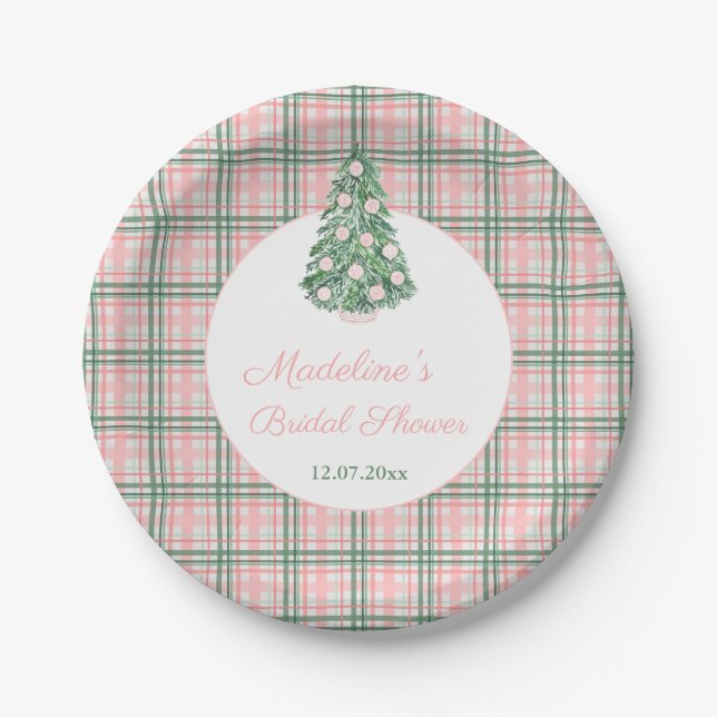 Chinoiserie Pink Green Christmas Wedding Shower  Paper Plate (Front)