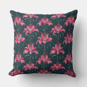 Chinoiserie Pink Lily Motif Pattern Cushion