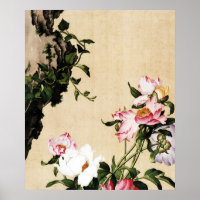 Chinoiserie Pink Peony and Scholar Rock Painting