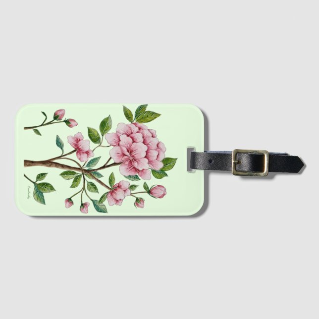 Chinoiserie Pink Peony Luggage Tag (Front Horizontal)
