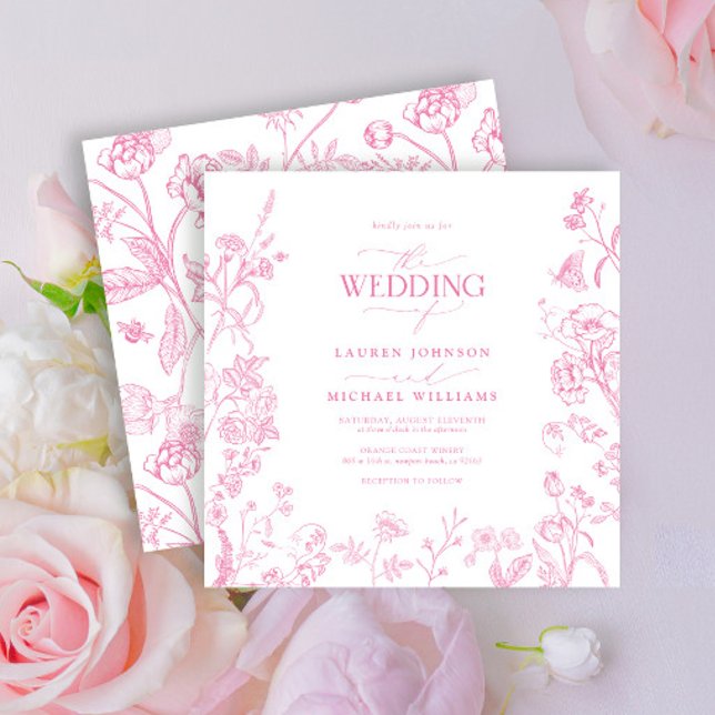 Chinoiserie Pink Victorian Floral Wedding Invitation (Creator Uploaded)