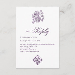 Chinoiserie Purple Bouquet Victorian Wedding RSVP Enclosure Card