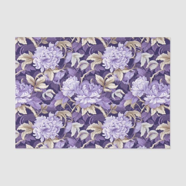 Chinoiserie Purple Gold Floral Painting Decoupage Tissue Paper (Front)