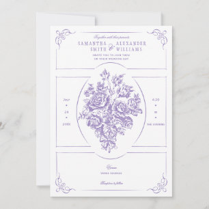 Chinoiserie Purple Roses Bouquet Victorian Wedding Invitation