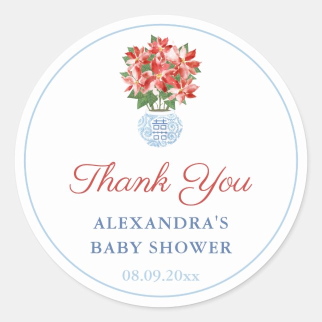 Chinoiserie Red Blue Holidays Bridal Shower Favour Classic Round Sticker (Front)