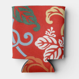 Chinoiserie Red Hawaiian Floral Japanese Kimono Can Cooler