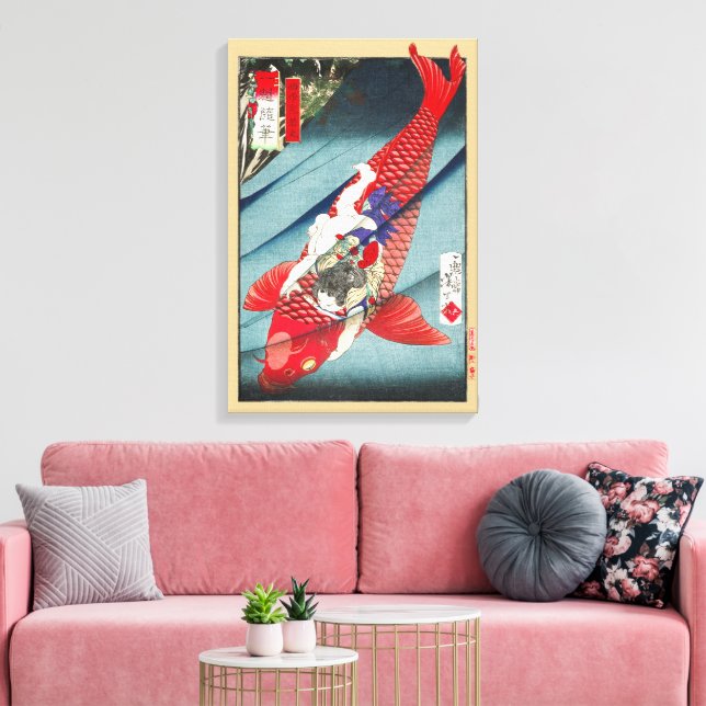 Chinoiserie Red Koi Carp & Heroic Boy Print (Insitu(LivingRoom))