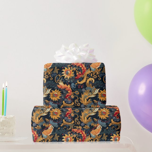Chinoiserie Red Yellow Blue Pattern Wrapping Paper (Party Gifts)