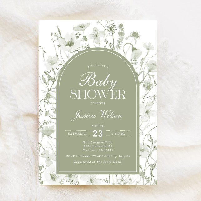 Chinoiserie Sage Green Floral Baby Shower Invitation (Creator Uploaded)