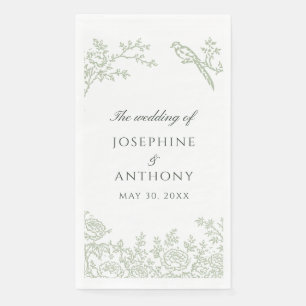 Chinoiserie Sage Green Floral Wedding Napkins