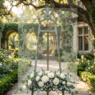 Chinoiserie Sage Green Floral Wedding Welcome  Acrylic Sign