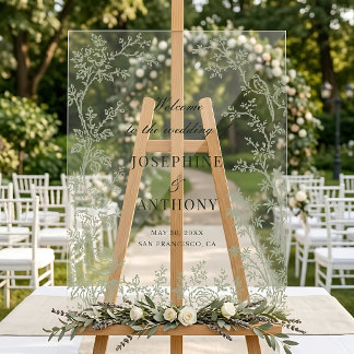 Chinoiserie Sage Green Floral Wedding Welcome Acrylic Sign