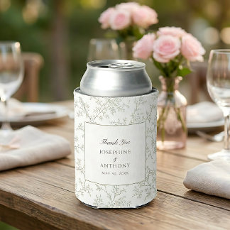 Chinoiserie Sage Green Floral Wedding Welcome Can Cooler