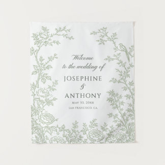 Chinoiserie Sage Green Floral Wedding Welcome Tapestry