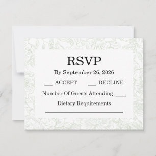 Chinoiserie Sage Green Peony RSVP Cards