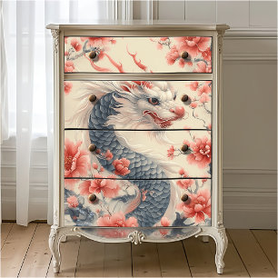 Chinoiserie Sakura Dragon Slate & Pink Upcycle Tissue Paper
