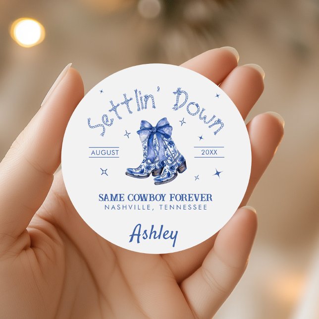 Chinoiserie Settlin' Down Bachelorette Party  Classic Round Sticker (Creator Uploaded)