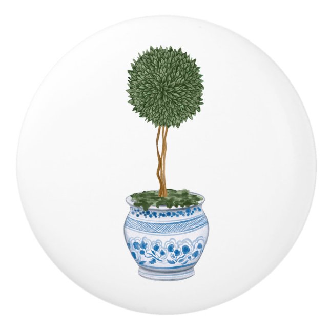 Chinoiserie Single Topiary Tree Ceramic Knob (Front)