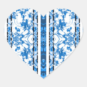 Chinoiserie Striped Floral Print Heart Sticker