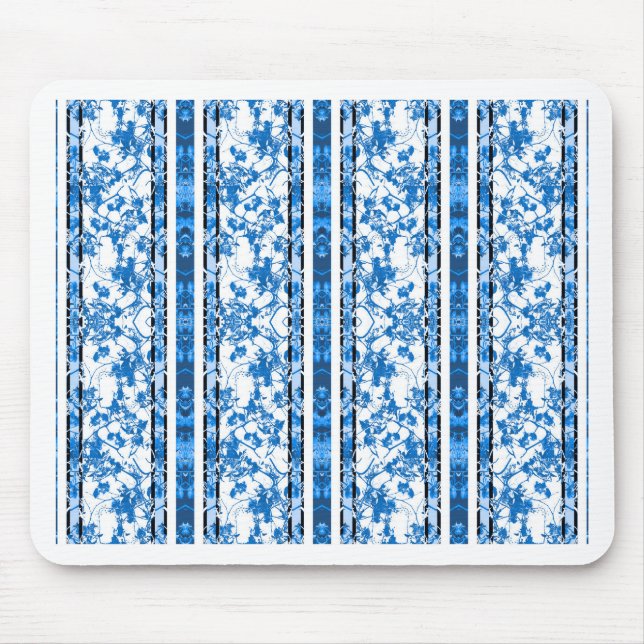 Chinoiserie Striped Floral Print Mouse Pad (Front)