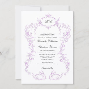 Chinoiserie swan all in one Wedding Invitation