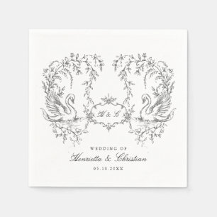 Chinoiserie swan Vintage Swan Couple Wedding Napkin