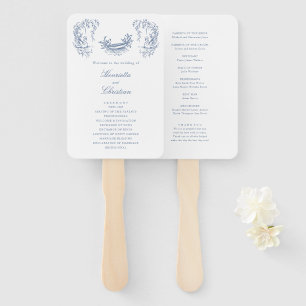 Chinoiserie Swans Blue White Wedding Program Fans