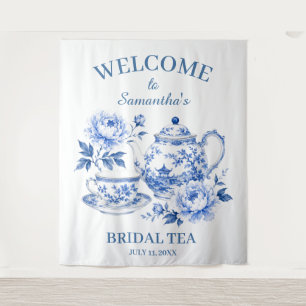 Chinoiserie Tea Pot Floral Blue Bridal Shower Tapestry