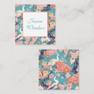 Chinoiserie Teal Floral Egret Gift Enclosure Card