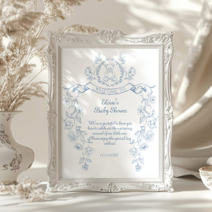 Chinoiserie teddy bear Toile baby shower Welcome Poster