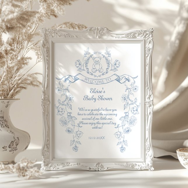 Chinoiserie teddy bear Toile baby shower Welcome Poster (Creator Uploaded)