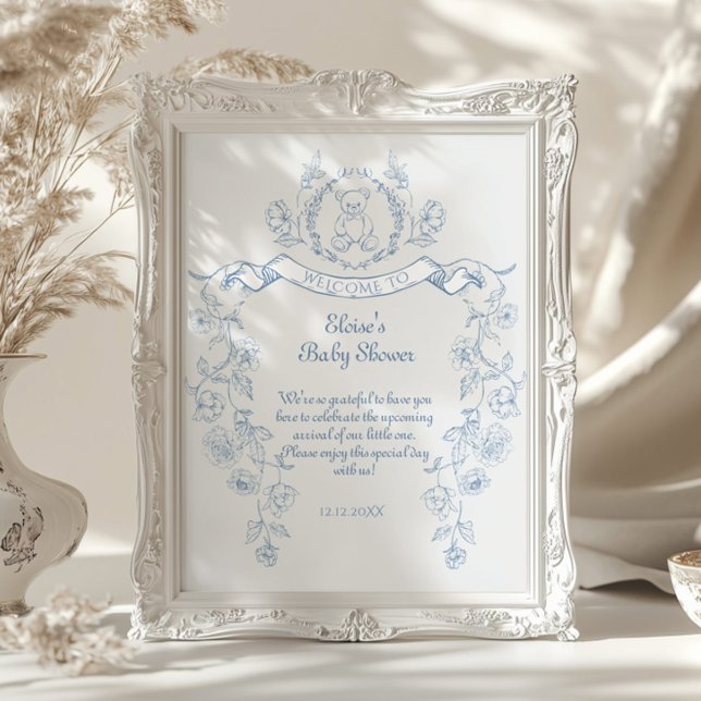 Chinoiserie teddy bear Toile baby shower Welcome Poster (Creator Uploaded)