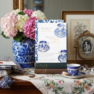 Chinoiserie Time for Tea Bridal Shower Blue  Invitation