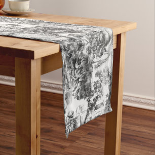 Chinoiserie toile black and white    short table runner