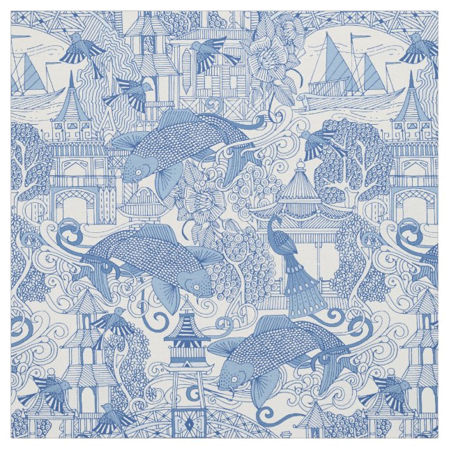 chinoiserie toile blue fabric (Swatch)