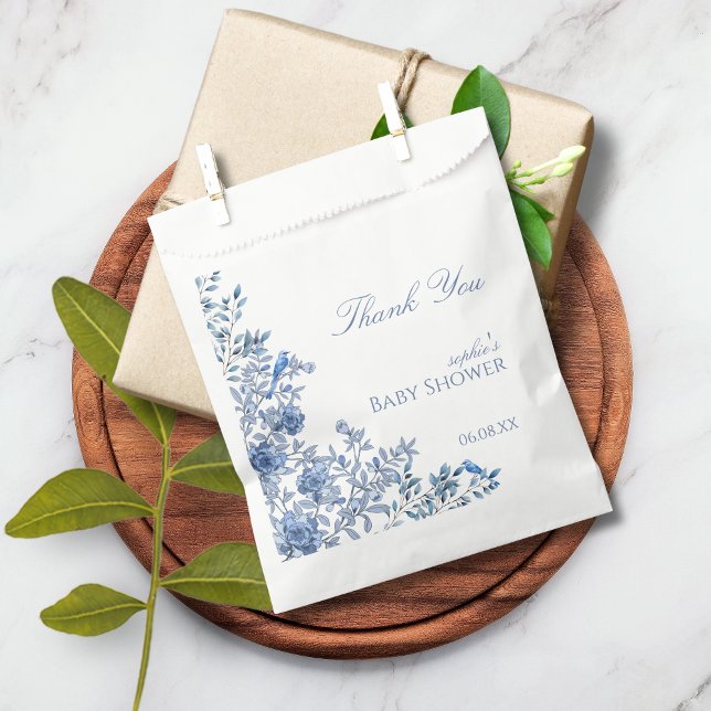 Chinoiserie Toile Blue Floral Baby Shower Favour Bags (Creator Uploaded)