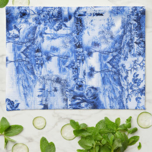 Chinoiserie toile,blue willow,blue china    tea towel