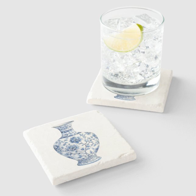 Chinoiserie Toile De Jouy Jar Stone Coaster (Side)