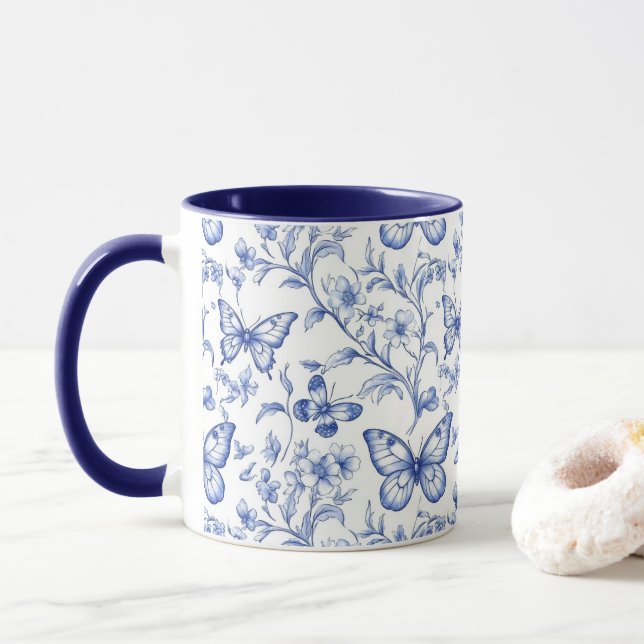Chinoiserie Toile De Jouy Pattern  Mug (With Donut)