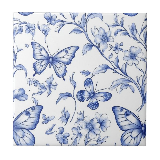 Chinoiserie Toile De Jouy Pattern  Tile (Front)