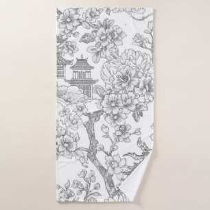 Chinoiserie Toile Dragon Cherry Blossom Ornamental Bath Towel