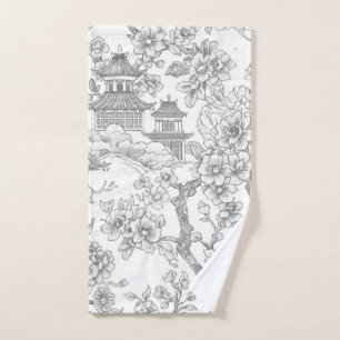 Chinoiserie Toile Dragon Cherry Blossom Ornamental Hand Towel