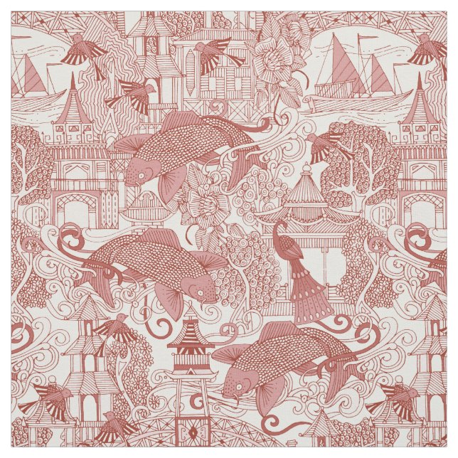 chinoiserie toile red fabric (Swatch)