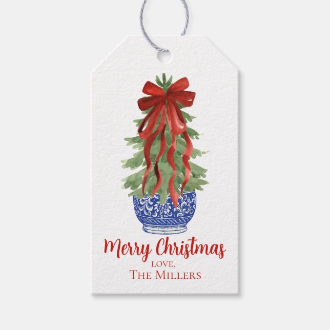 Chinoiserie Topiary Custom Christmas Gift Tags (Front)