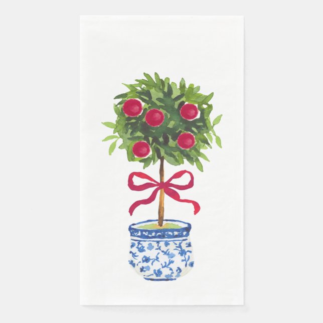 Chinoiserie Topiary Holiday Napkins (Front)