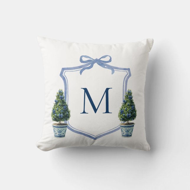 Chinoiserie Topiary Monogrammed Crest Cushion (Front)
