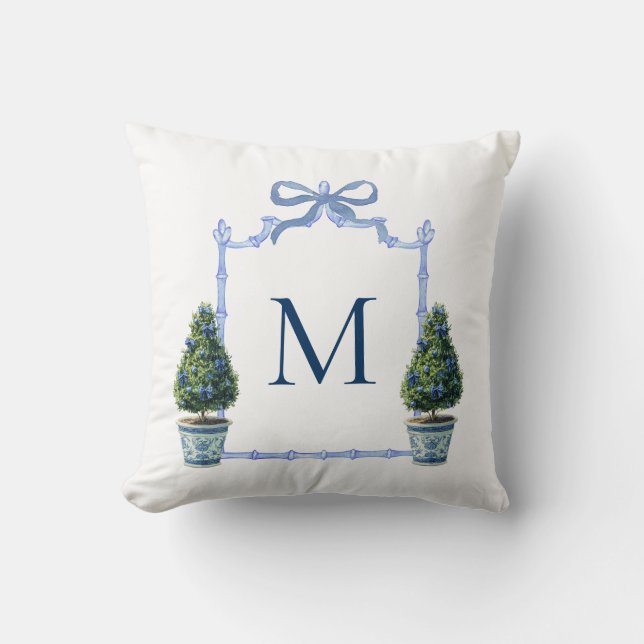 Chinoiserie Topiary Monogrammed Crest Cushion (Front)
