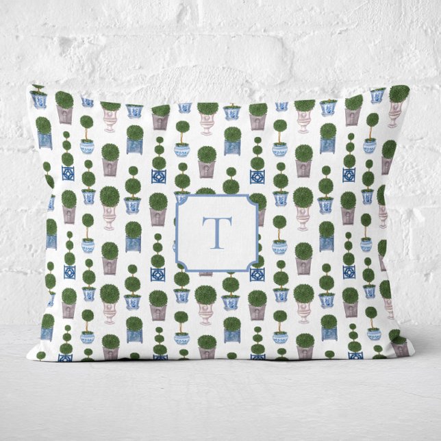 Chinoiserie Topiary Tree Bow Monogrammed Decorative Cushion (Topiary Tree Monogram Lumbar Pillow
)