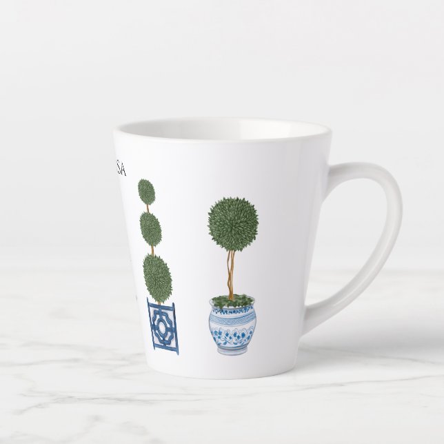 Chinoiserie Topiary Tree Trio Ceramic  Latte Mug (Right)