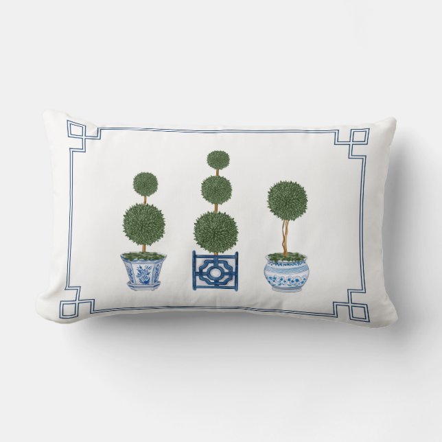Chinoiserie Topiary Tree with Bows  Lumbar Cushion (Front)